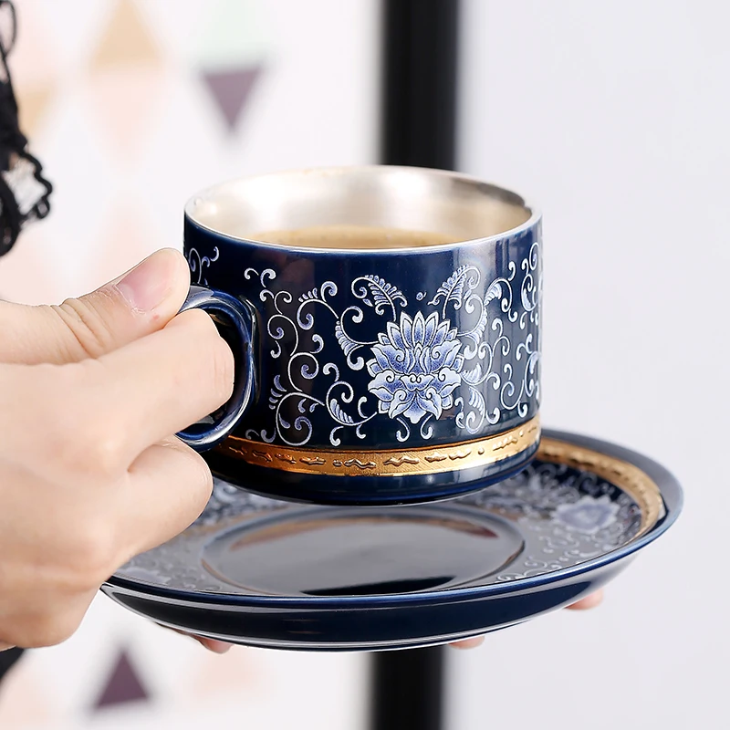 

Ceramic S999 Sterling Silver Cup Coffee Cup Mug Cup Cup Saucer Creative Gift Couple Cup Travel Office Household Juice Cup