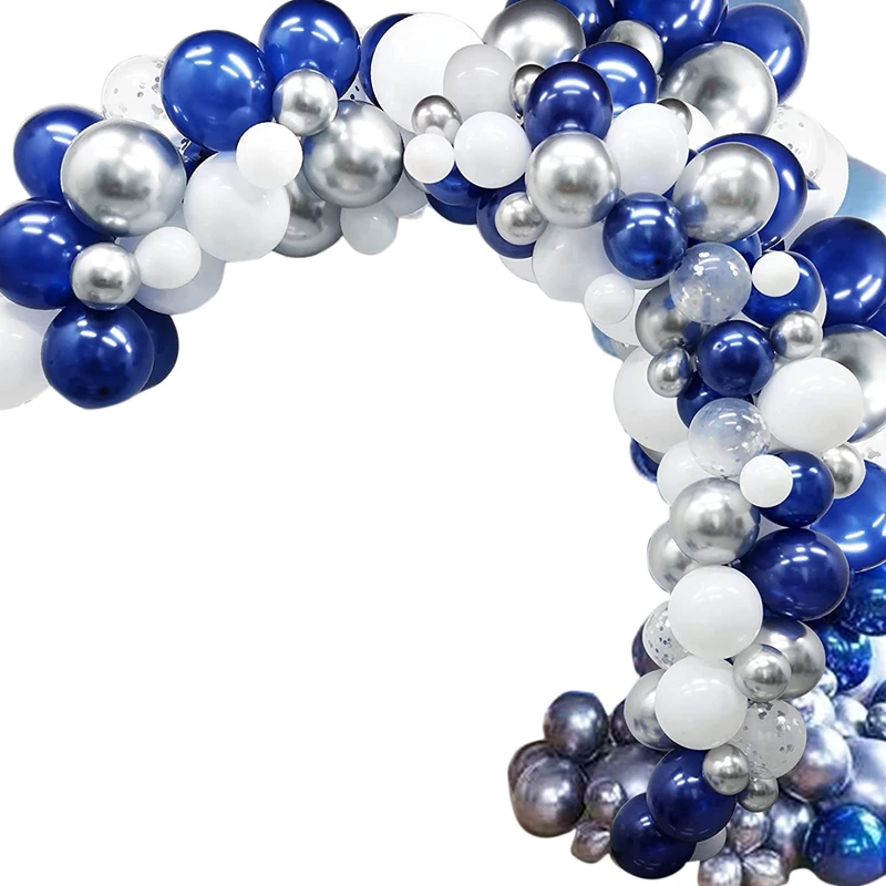 

122 Pcs Navy Blue And Silver Balloon Arch Garland Set, For Graduation, Birthday, Party, Wedding Decoration Supplies