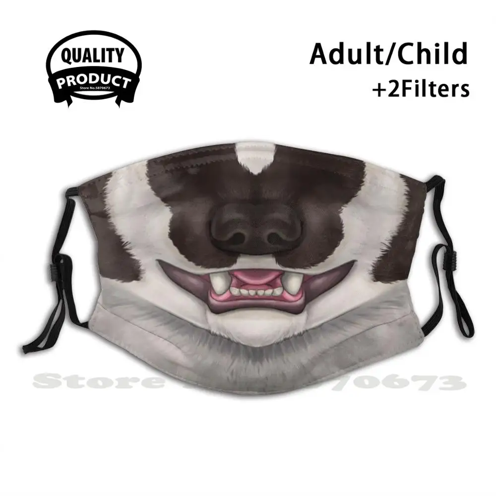 

American Badger Face Funny Cool Cloth Mask Badger Maw Nose Teeth Furry Anthro Animal Mustelid