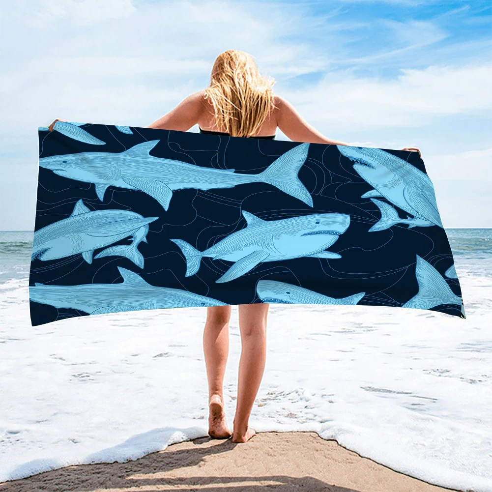 

PHAYON New Adult Microfiber Household Bath Towel Shark Animal Print Personalized Travel Beach Towel Yoga Sweat-absorbent Towel