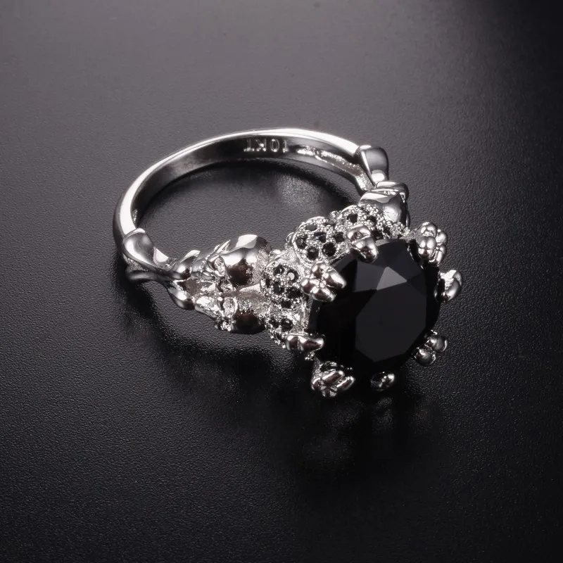 Панк ювелирные изделия череп 10KT кольцо из черного золота демон принцесса 4CT