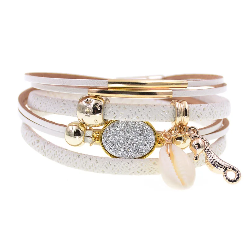 bracelet women bohemia leather bracelets trendy shell wrap bracelets for women jewelry Magnetic Clasp bracelet