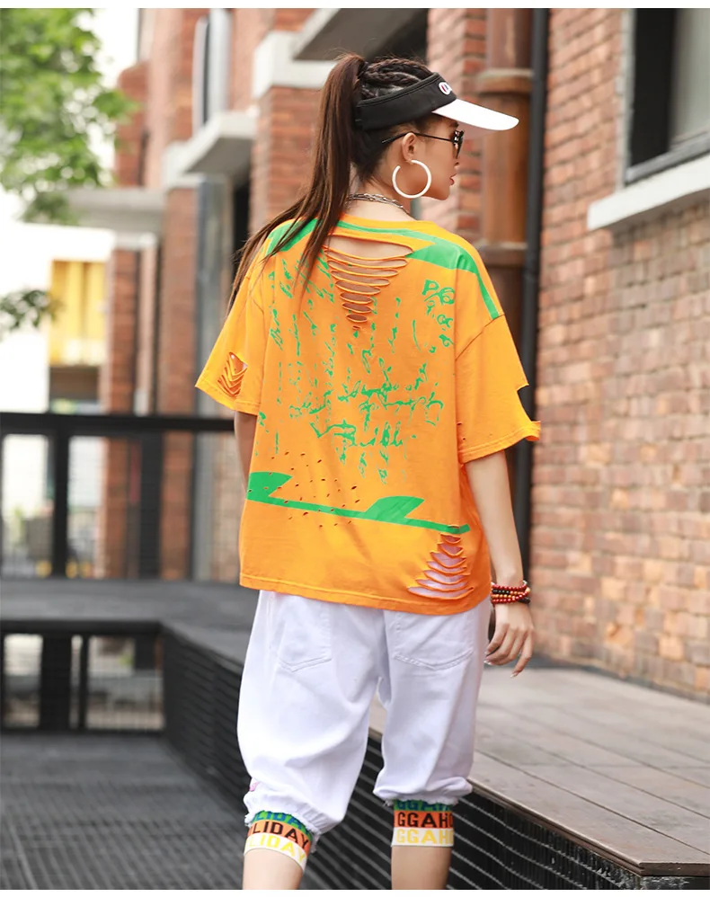 

Vefadisa Summer Newest Letter Printed Women T-shirt 2021 Hole Backless Female T-shirt Plus Size Black White Yellow QYF5503