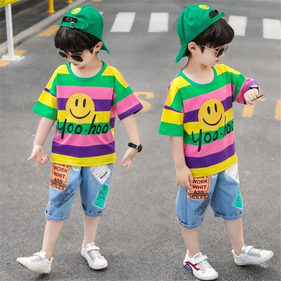 Летние комплекты одежды для мальчиков Детские наряды футболка + штаны детский
