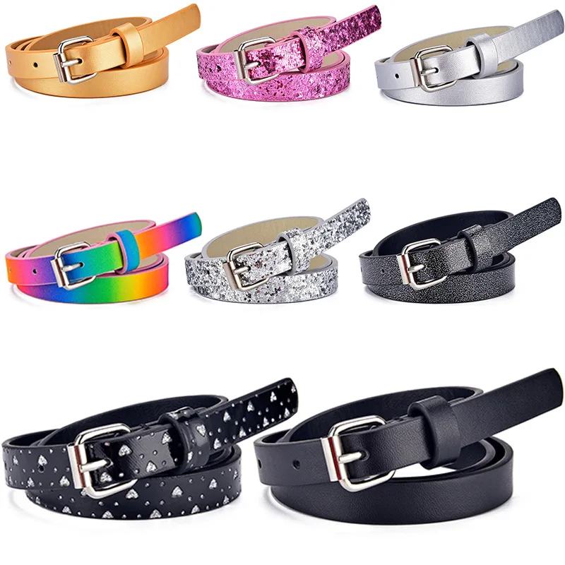 

2021 Korean Heart-shaped Belt Fine Korea Style Short High Quality Children's Belt Jeans Heart-shaped Glitter Children's Belt