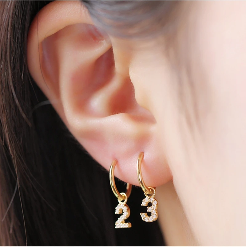 Модные женские Асимметричные мини-серьги с цифрами от 0 до 9 цифр из стерлингового