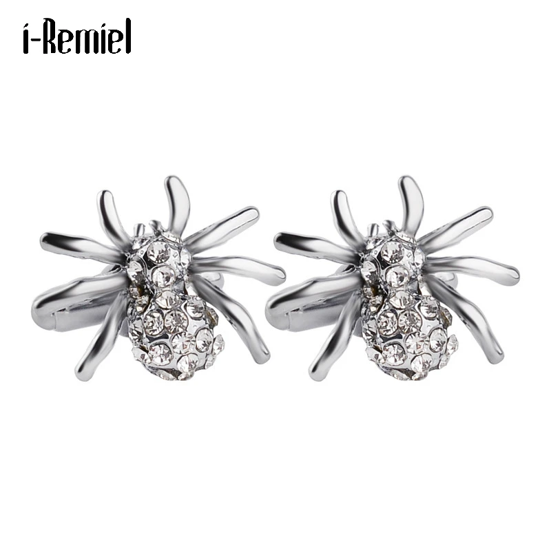 Мужские французские запонки Стразы в виде насекомого паука роскошные для