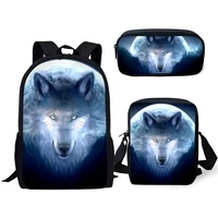 haoyun fashion kids backpack 3pc set fantasy moon wolf school book bag kawaii animal students backpackflaps bagspen bas