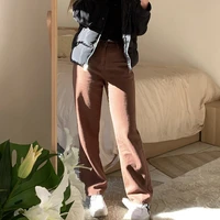 heyoungirl casual straight brown jeans women vintage high waist long trousers ladies casual loose wide leg pants capris autumn