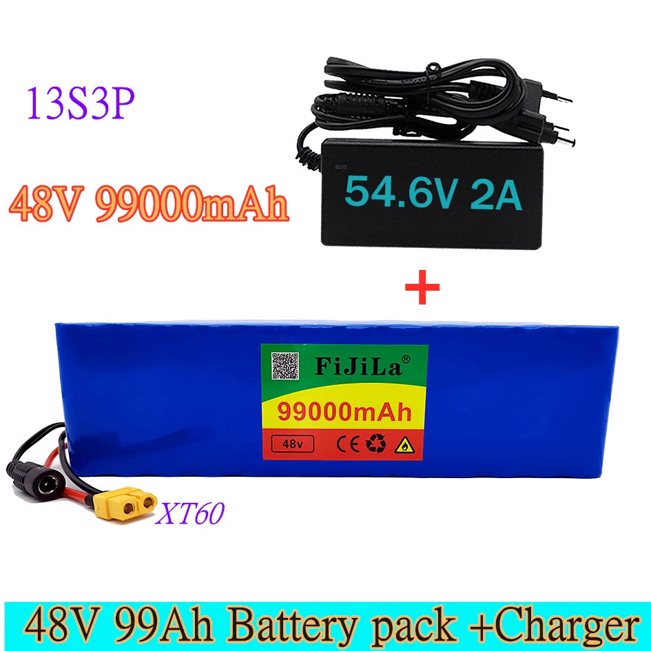 

100% Original Battery 48v 99Ah 1000w 13S3P Lithium Ion Battery Pack 54.6v E-bike Electric Bicycle Scooter with BMS+ Charger