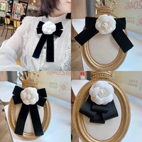 korean ladies collar flower bow tie shirt accessories white camellia brooch bowtie fashion handmade jewelry