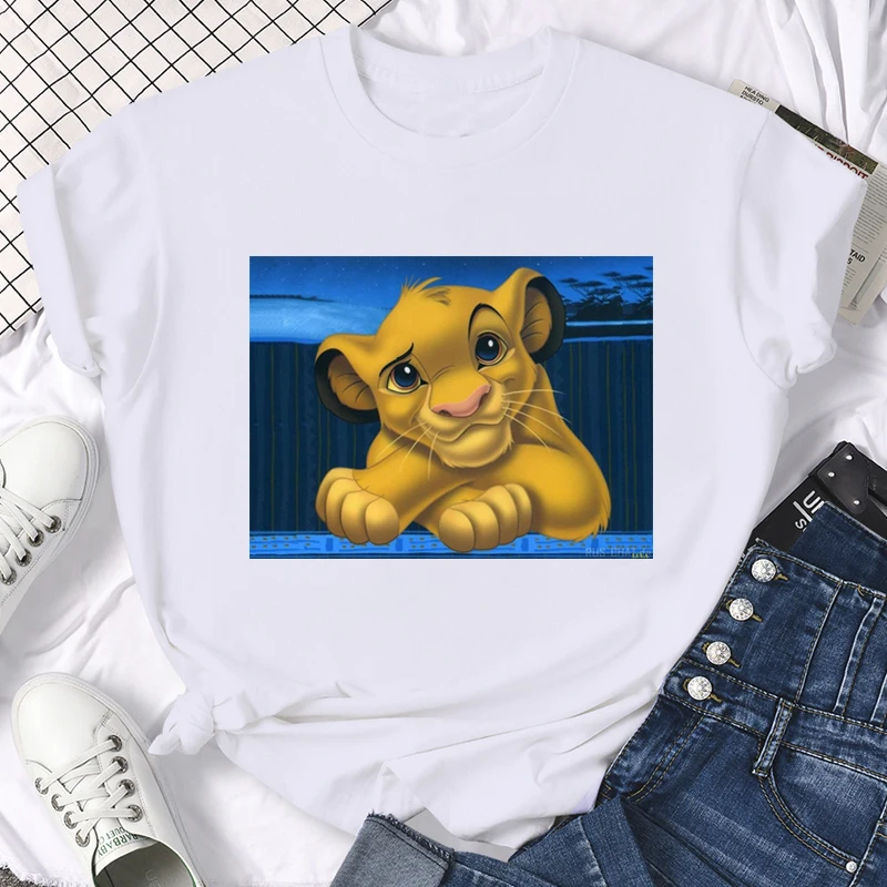 

Disney Hakuna Matata Cute Lion King Graphic Printed Women T-shirt Unisex Fashion Casual White Short Sleeve Streetwear Tops Tee