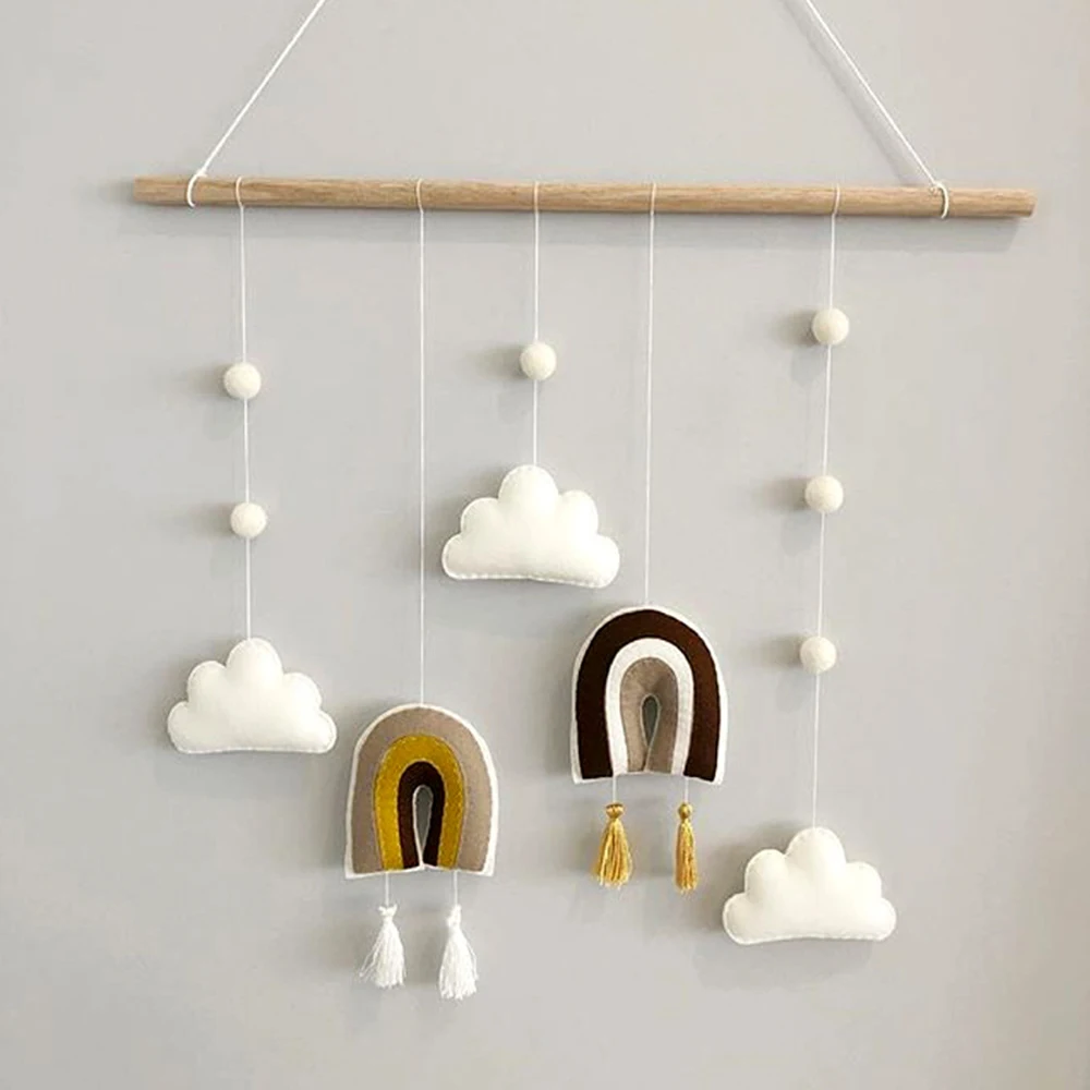 

Nordic Kids Room Felt Cloud Rainbow Hanging Ornaments Childrens Room Wall Pendant Wooden Decorative Handmade Nursery Photo Props