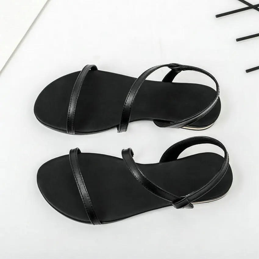 Женские босоножки из искусственной кожи на плоской подошве размеры 34