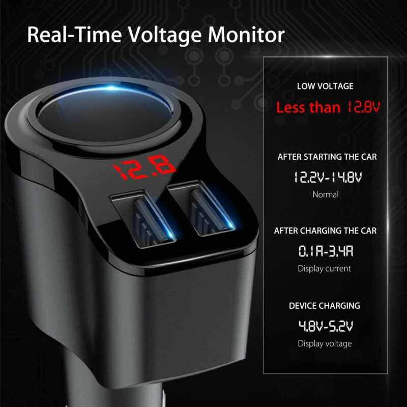 

Автомобильное зарядное устройство с двумя USB-портами, 12-24 В, 3,4 А