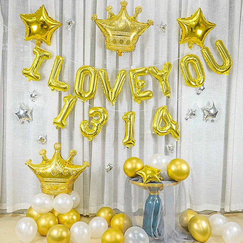 

Золотые воздушные шары на годовщину «Я люблю тебя», пентаграмма для девочек, романтический большой размер, серебряные домашние украшения, т...
