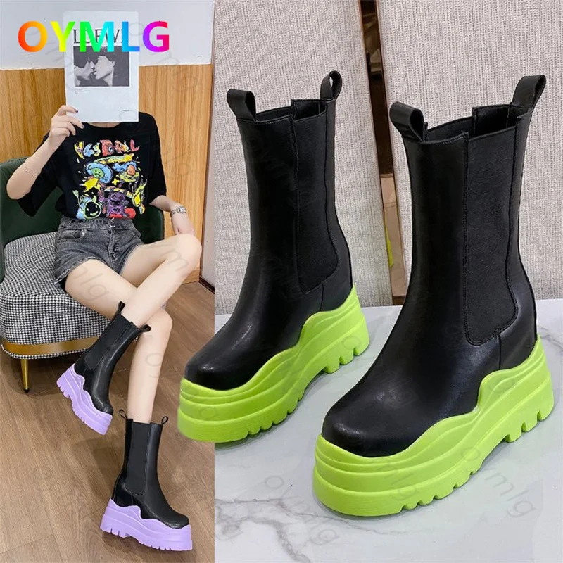 

Internally increased thick-soled Martin boots women's autumn 2021 thin section thinner Chelsea boots smoke tube boots