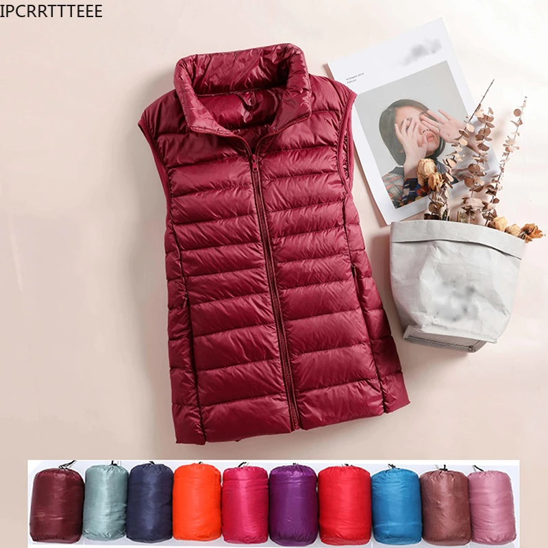 

Spring Autumn Duck Down Vest Women Short Jacket Sleeveless Portable Puffer Vest Coat Female 2021 New Winter Student Waistcoat