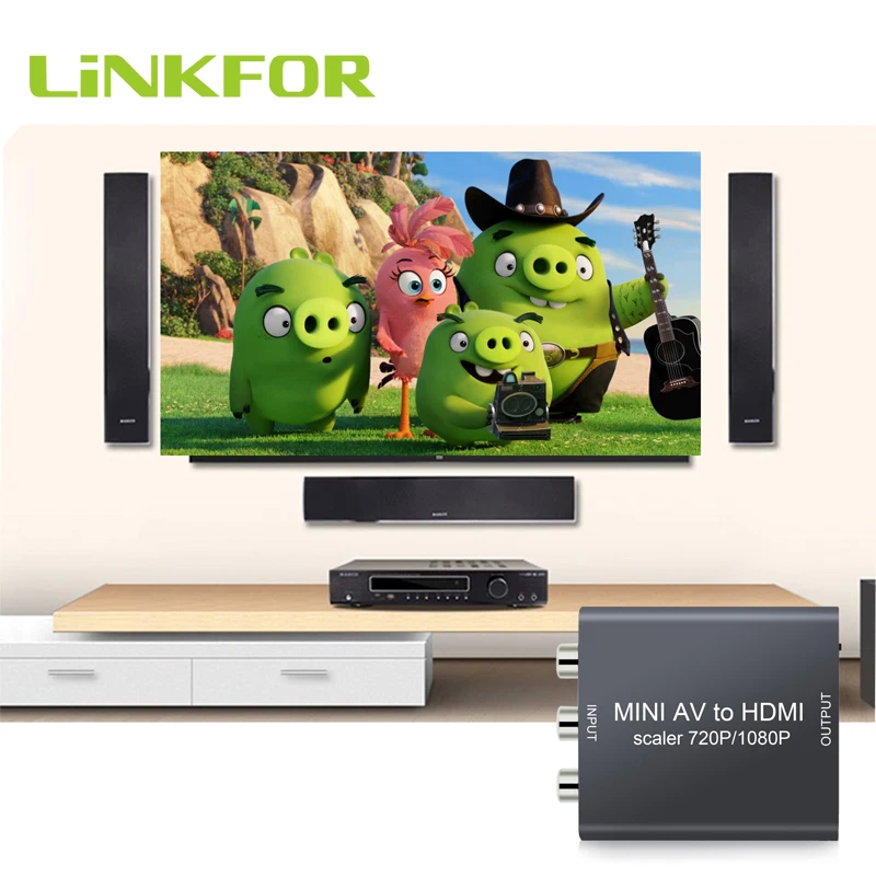 LiNKFOR 3RCA/CVBS/AV к HDMI 720 P/1080 p @ 60Hz Поддержка PAL NTSC формат Мини CVBS конвертер адаптер для DVD