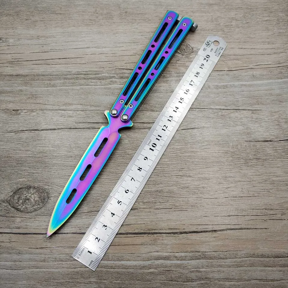 

Dropship Edelstahl Ausbildung Messer folding titanium messer schmetterling cosplay messer messer keine kante dull werkzeug schw