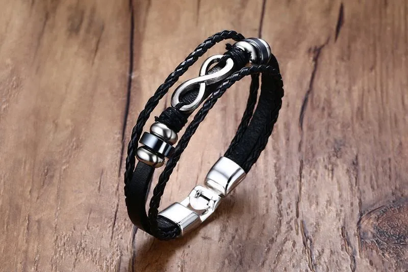 Черная Плетеная Подлинная нержавеющая сталь кожаные браслеты и обручи для