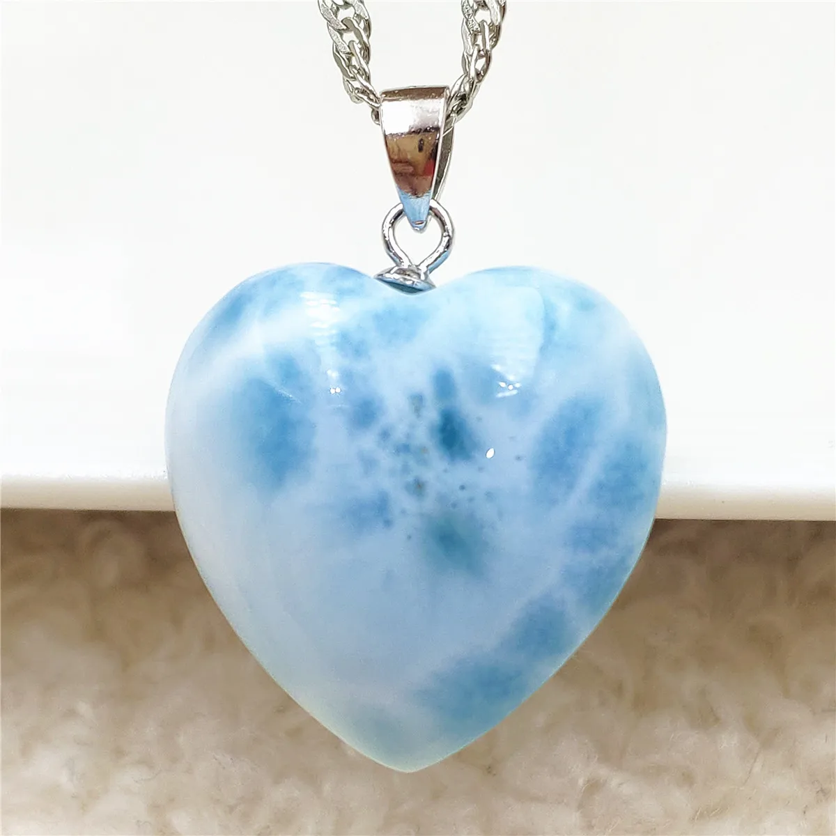 

Natural Blue Larimar Heart Pendant For Women Men 19x18x9mm Water Pattern Crystal Love Necklace From Dominia AAAAA