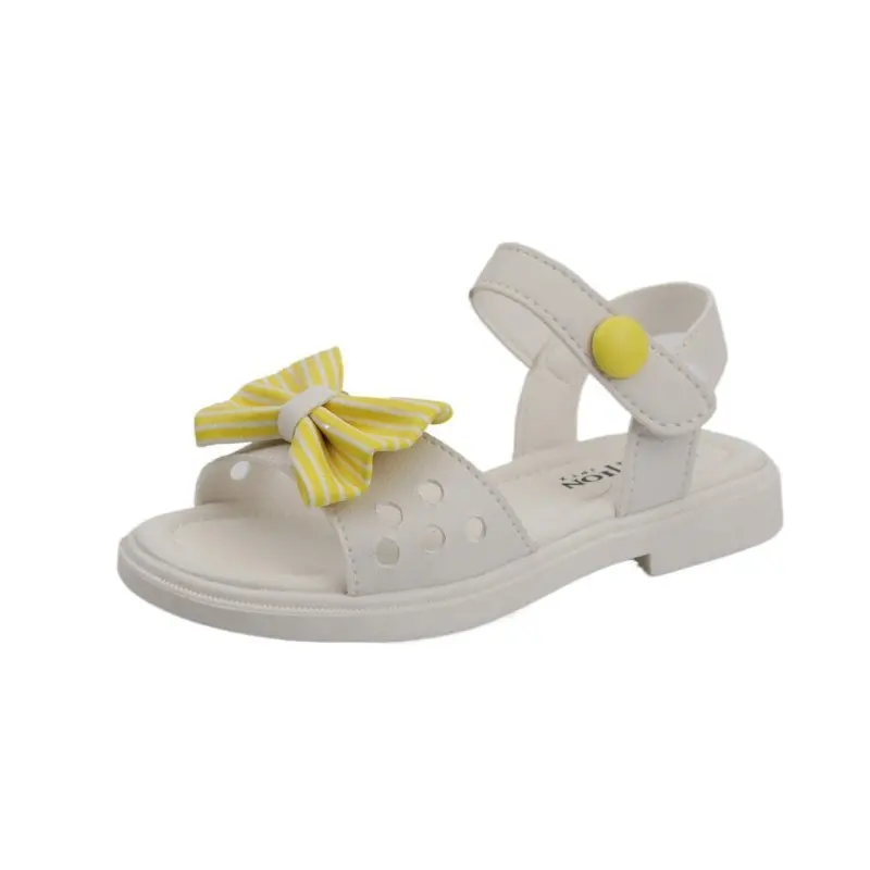

2021 Open Toe Flat Sandals for Girls Stripes Bow tie Sandals for Teens Student Girl Summer Shoes Button Kids Casual Shoes E03055
