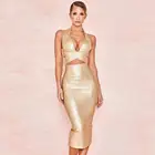 2 шт. комплект с блестками для женщин пуловер с v-образным вырезом и лямкой на шее, короткий топ и юбка Клубные наряды 2021 летняя пикантная обувь Вечеринка облегающее платье