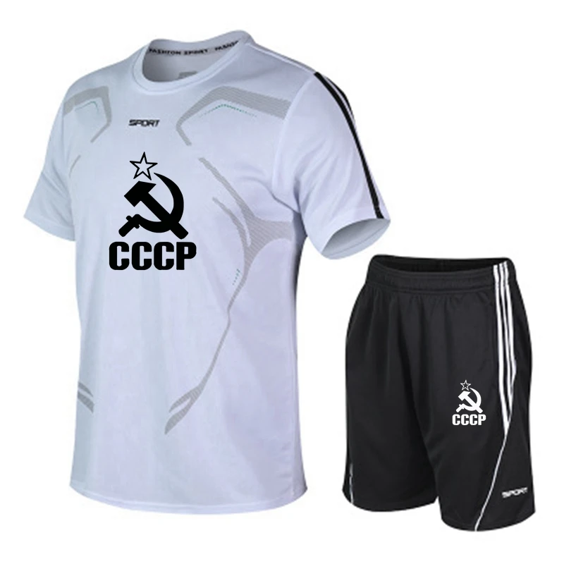 

2021 Summer Men's CCCP Short-sleeved Custom Print T-Shirt Comfortable casual Top fashion T-Shirt + Pants 2 sets of casual sports