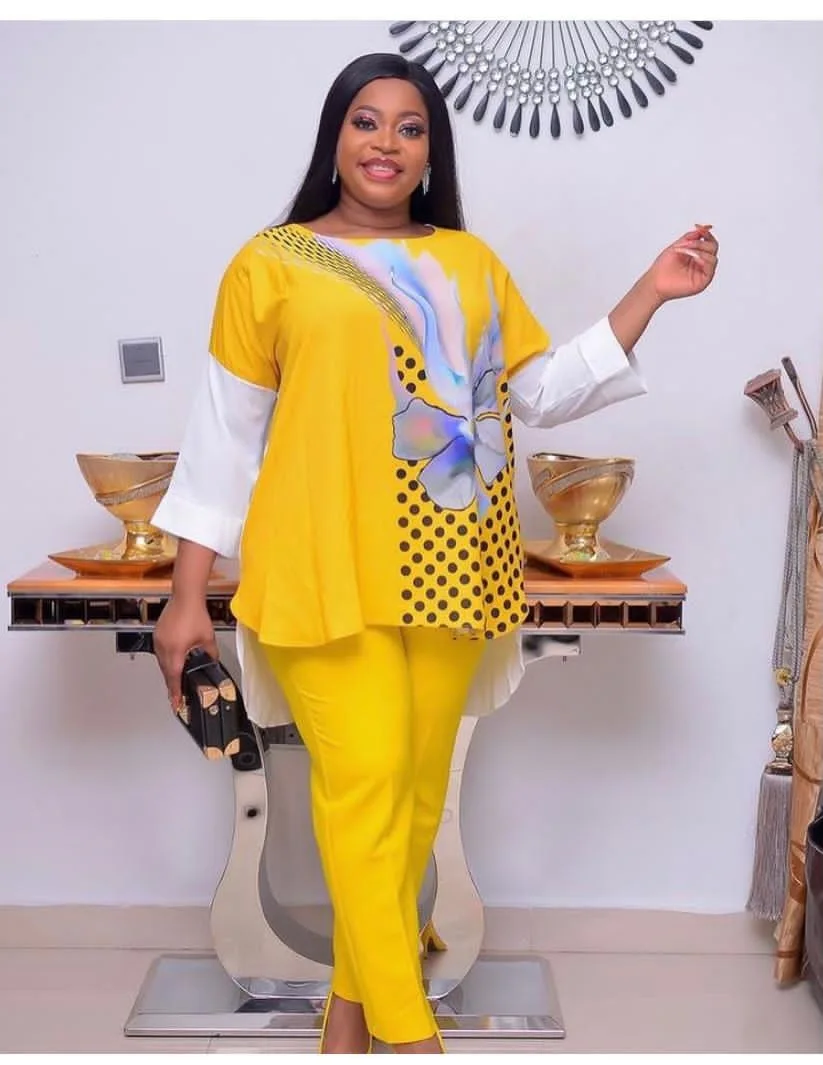 

2021 размера плюс для женщин с принтом костюм из двух предметов, раздел-рубашки и блузки и штаны модные женские Асимметричные повседневные Ко...