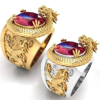 punk style collection luxury mens domineering dragon pattern rings inlay big red crystal ring rock biker wedding party jewelry