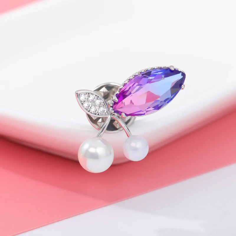 Роскошная циркониевая вишневая брошь искусственный жемчуг стразы броши для