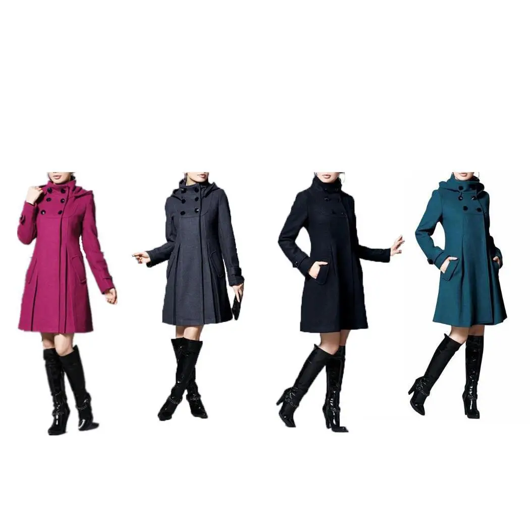 

Women Fashion Woolen Coat Jacket Medium Warm Causal Long Multi-size A-line Slim Coat Casual, Office Solid