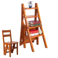 convertible multi functional four step library ladder chair in 3 color library furniture folding wood chair step ladder for home