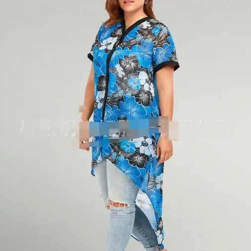 2019 Office Plus Size Slim Loose Tunique Shirt Large Women Clothing Asymmetric Blouses Xxxxl 4xl 5xl Shirts WF442 |
