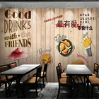Жареная курица пиво гамбургеров фаст-фуд Ресторан деревянная доска фон промышленный Декор настенная бумага Снэк бар настенная бумага 3D