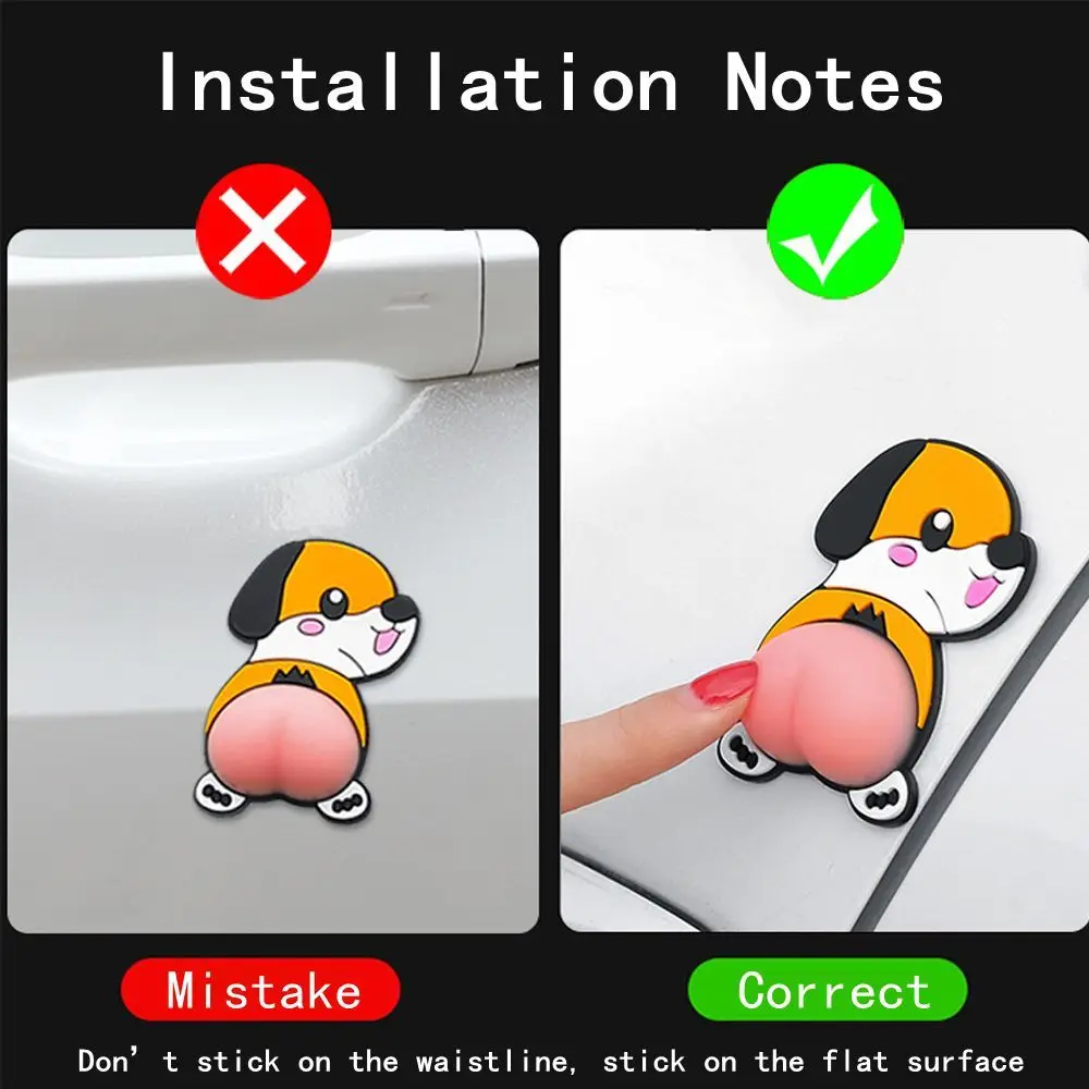 2Pcs 3D Cartoon Car Sticker Silicone Dog Pig Ass Anti-collision Strip Protector Trim PVC Thicken Anti-Scratch Door Decor - купить по