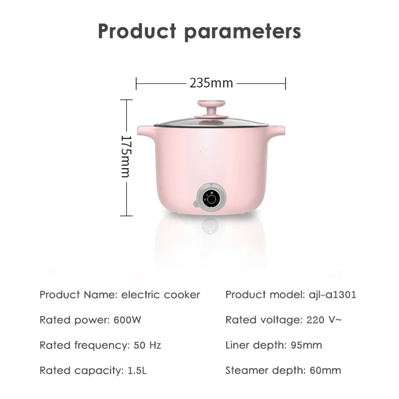 

Multifunctional electric cooker MINI heating pan Stainless Steel Hotpot noodles rice Steamer Steamed eggs Soup pot 1.5L
