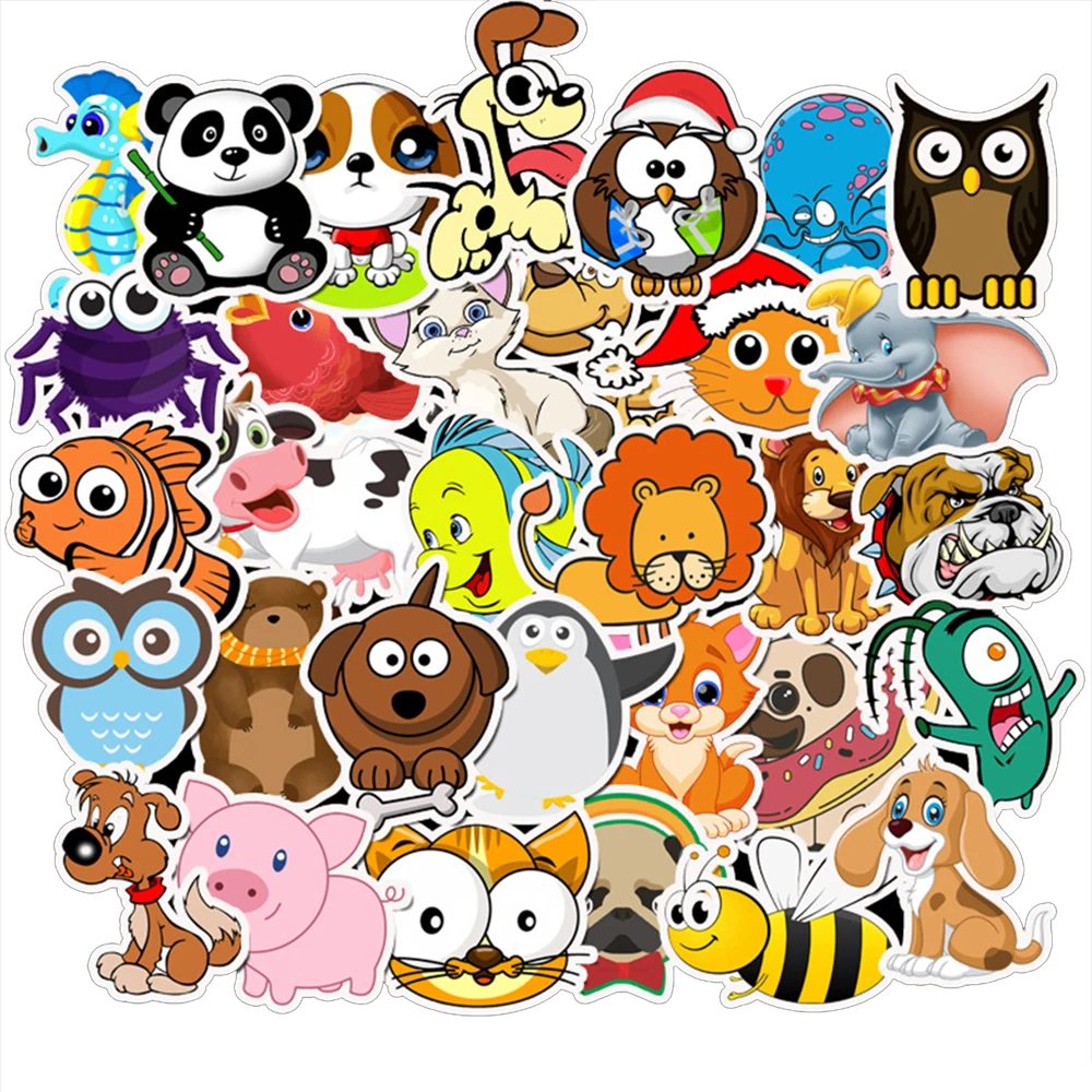 

10/30/50pcs Cute Cartoon Animal Graffiti Stickers Waterproof Luggage Skateboard Book Laptop Guitar Suitcase Decals Stickers Toy