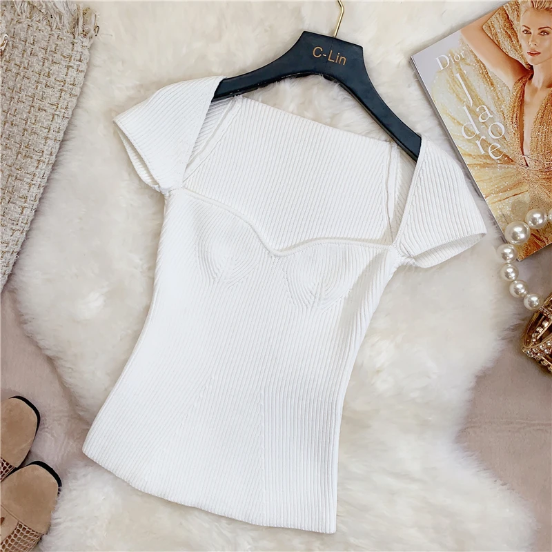 Женская трикотажная футболка без бретелек универсальная с квадратным вырезом и