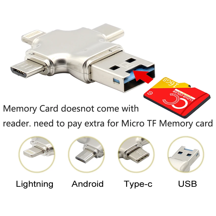 Для Iphone Micro USB 4 в 1 OTG телефон флэш накопитель памяти sd кард ридер|Картридеры| |