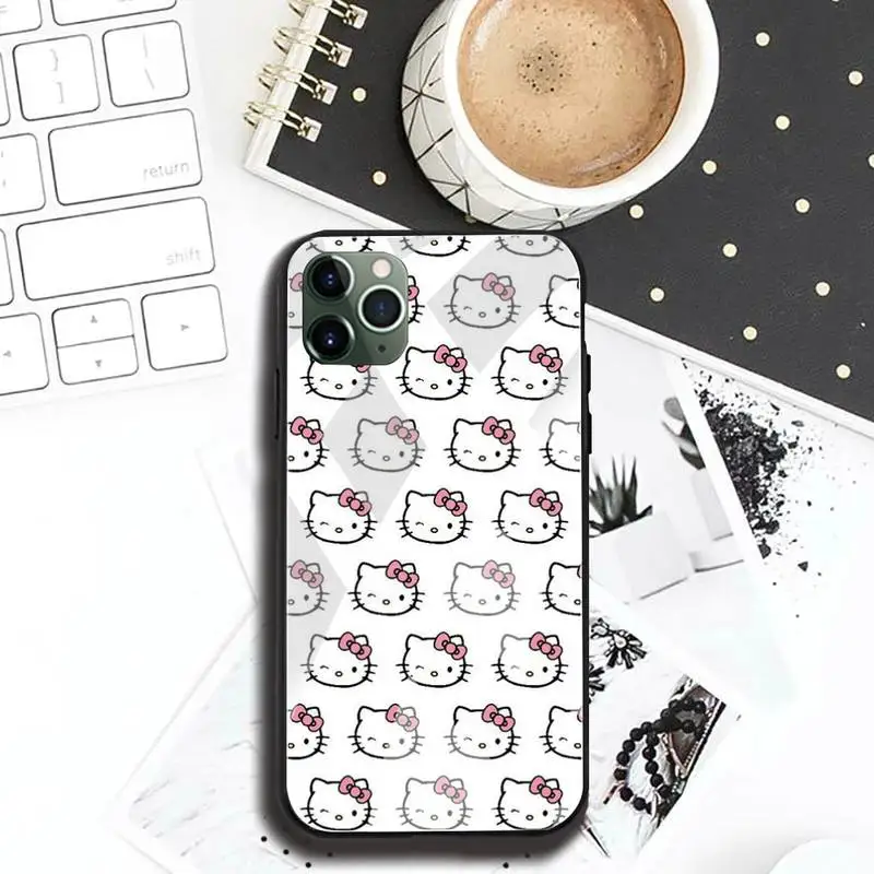

Cute Cartoon Hellos Kitties Phone Case Tempered Glass For iPhone 12 Pro Max Mini 11 Pro XR XS MAX 8 X 7 6S 6 Plus SE 2020 Cover
