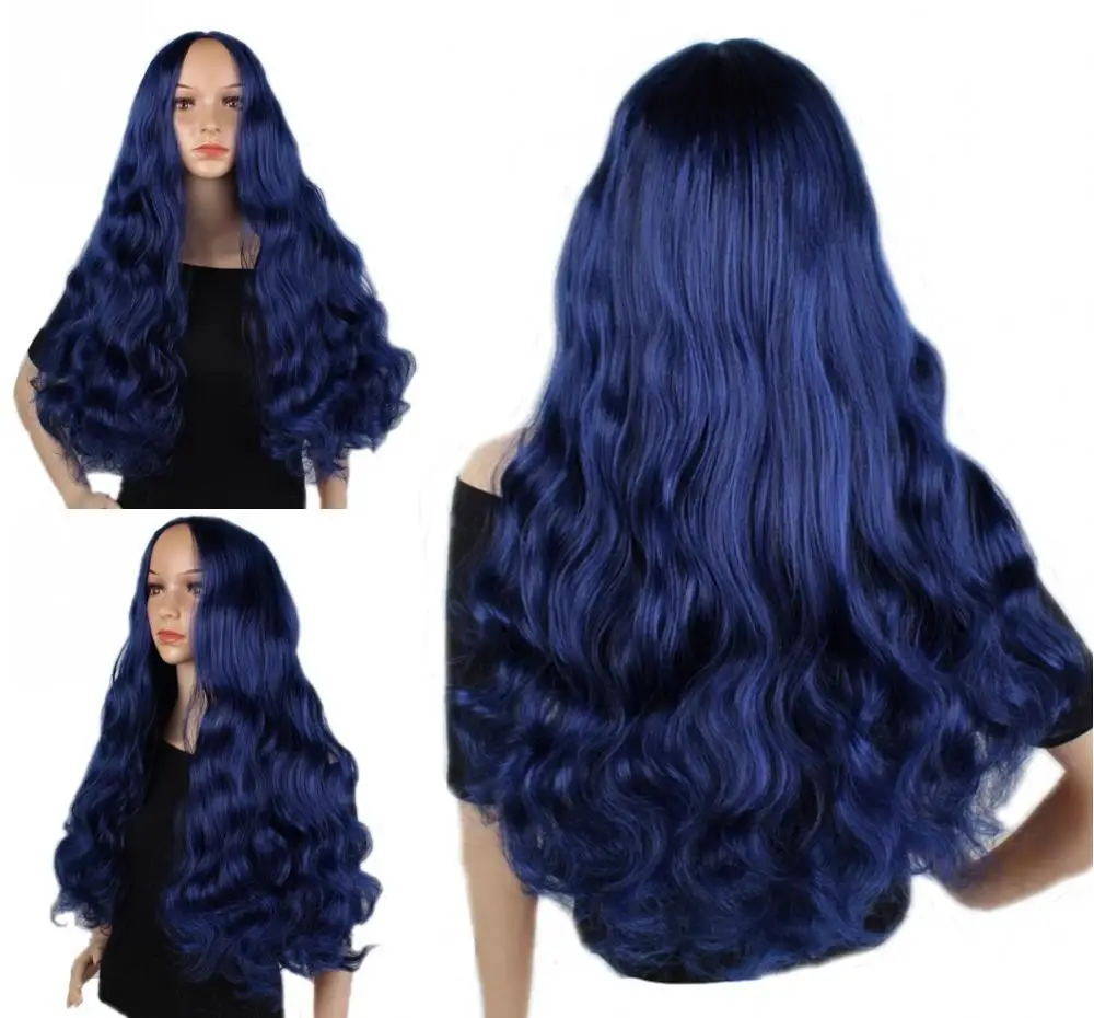 

JOY&BEAUTY Long Wavy Black Brown Blue Synthetic Wigs For Black/White Women Glueless Wavy Cosplay Wigs Heat Resistant Daily Wig