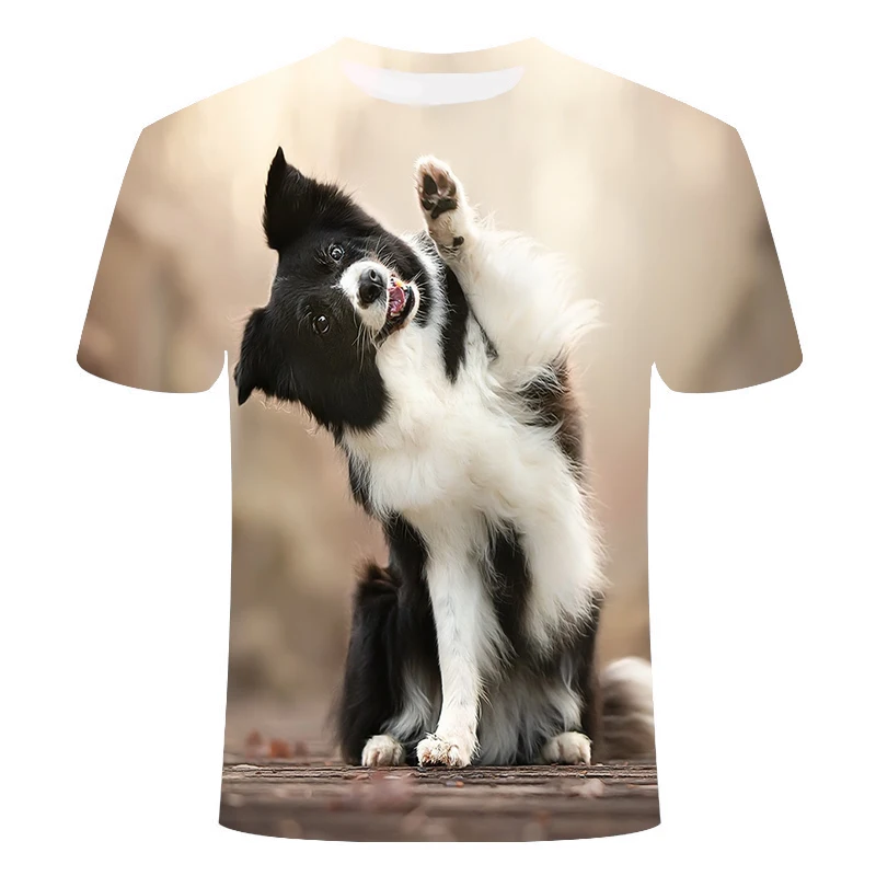 

Summer dog 3D men's short-sleeved casual T-shirt round neck top