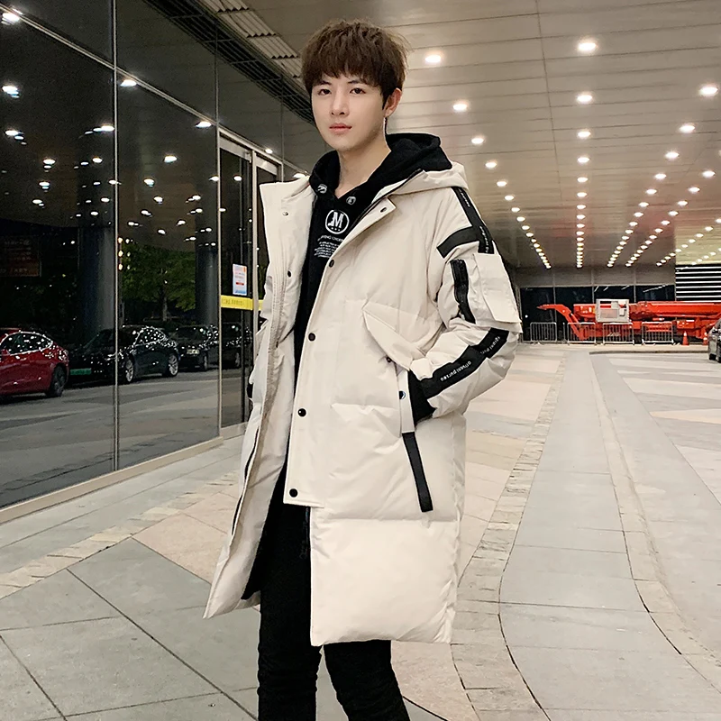 2021 Winter New Fashion Brand Down Jacket Men's Mid-length Couple Winter Wear White Duck Down Tooling Thickened Female Jacket