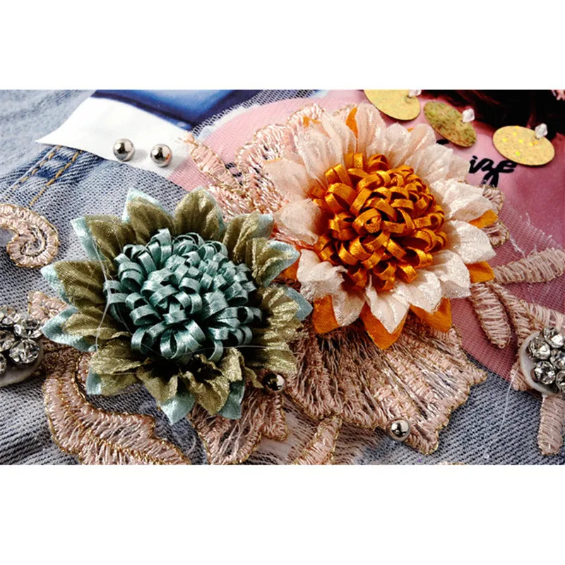 

Fashion Denim Vest Women Sleeveless Jacket Coat Sequins Flowers Print Frayed Waistcoat Plus size Slim Short Jeans Vests Female