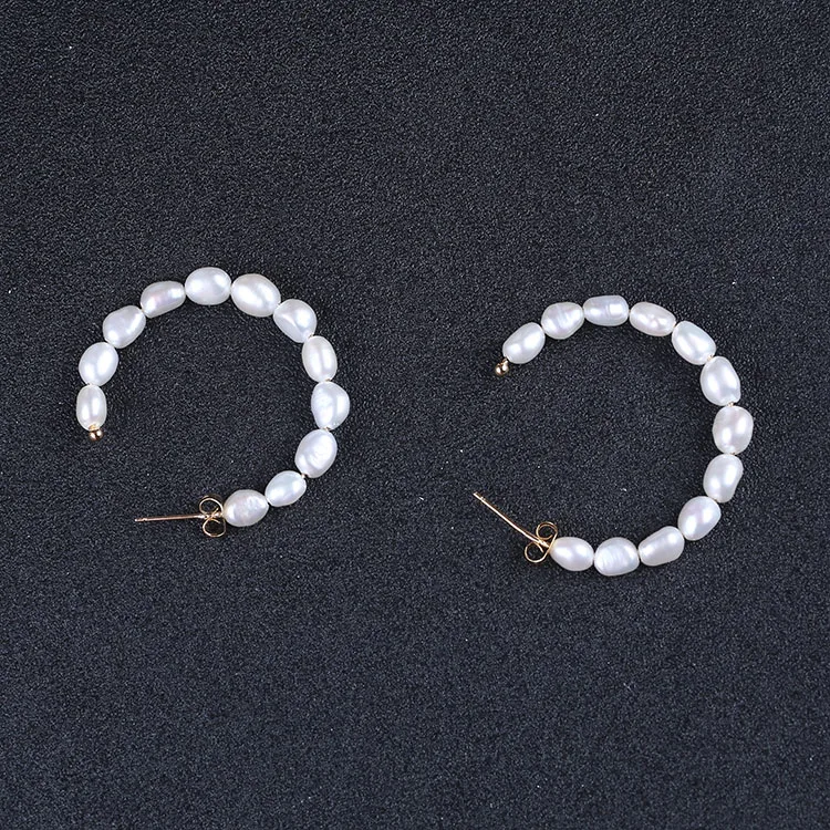 

Women Fashion Jewelry 7.5-8mm baroque pearl hoops Earring