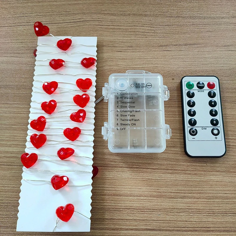 

Valentine's Day Gift Heart-shaped Light String F5 Remote Control Eight Functions Battery Box 40 Lights Strings