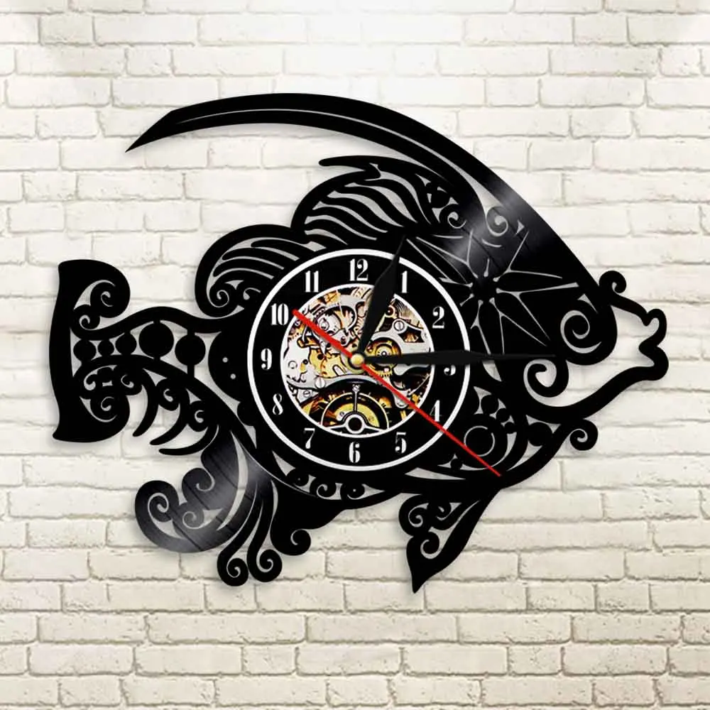Современные настенные виниловые часы с рыбками ручной работы для домашнего
