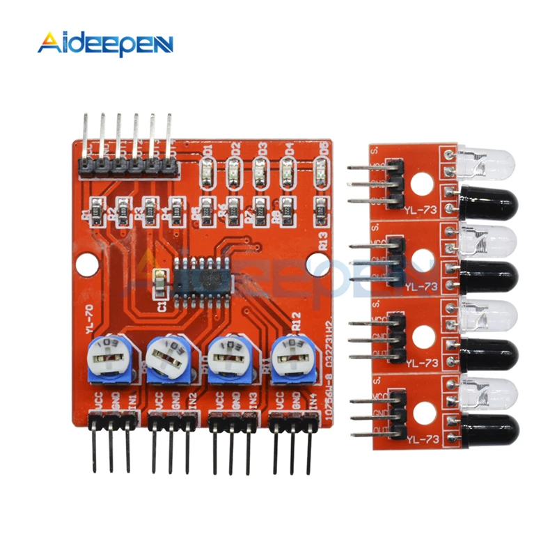 DC 3.3V-5V F233-01 4 Channel Four-Way Infrared Detector Tracking Obstacle Avoidance Sensor Module With Cable For Car Robot | Инструменты